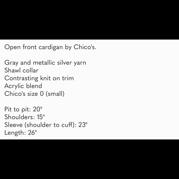 Chicos Metallic Open Front Cardigan 0/S - Picture 6 of 6